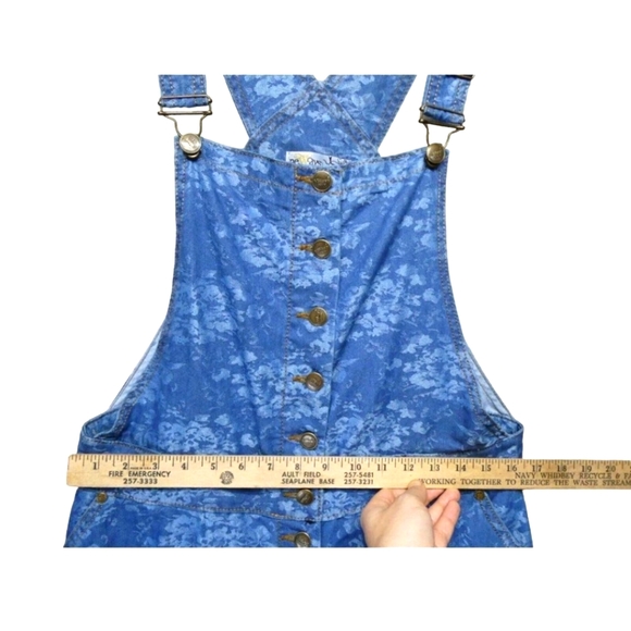 Bib Overalls Skirt Dress Maxi Blue Denim Floral - Picture 7 of 11